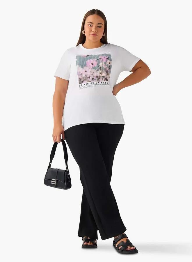 Ulla Popken Ulla Popken Relaxed Fit Cotton T-shirt with Graphic Print